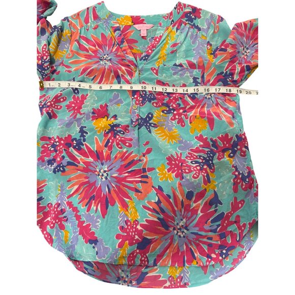 Lilly Pulitzer Womens Silk Elsa Top Trippin Sippin Long Sleeve Blouse Size M - Picture 7 of 8